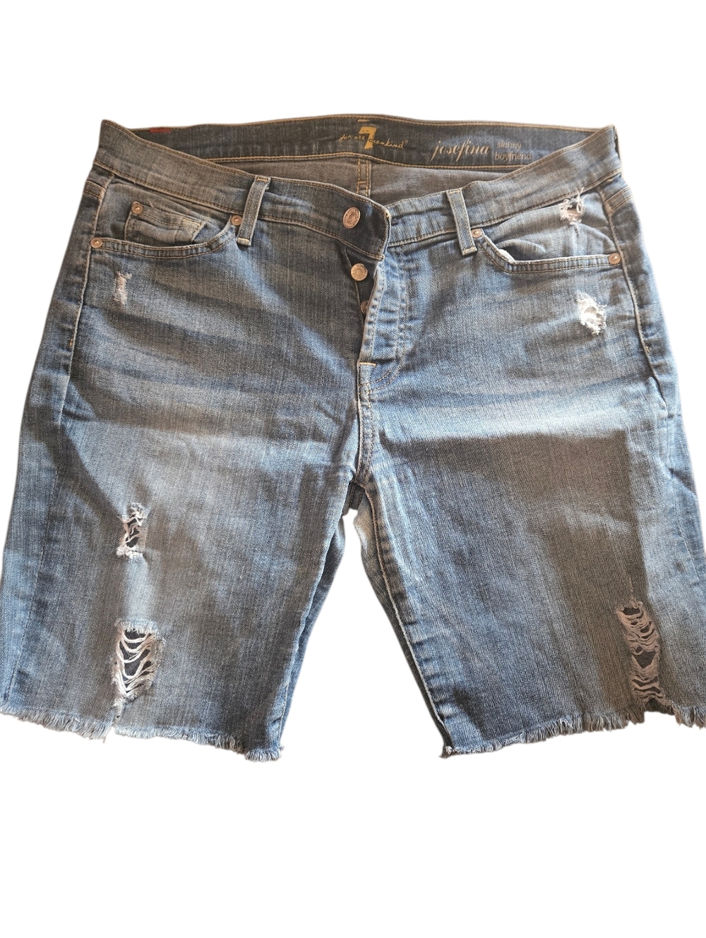 7 For All Mankind Light Blue Denim Shorts with Frayed Trim